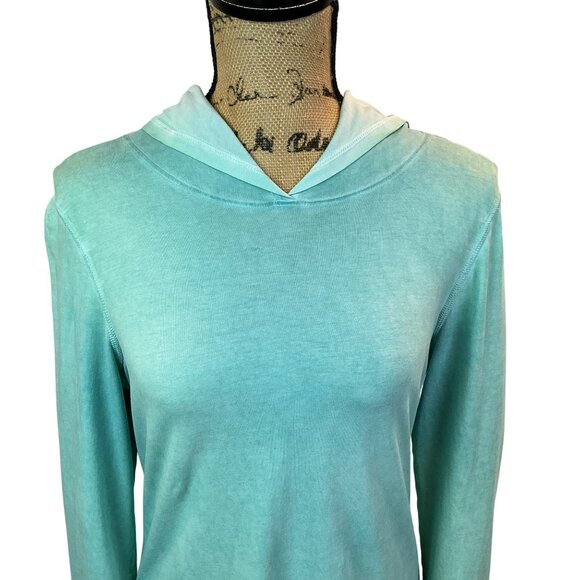 Peruvian Connection Long-Sleeve Lightweight Hooded Tunic Top Aqua Womens Medium - Picture 3 of 8